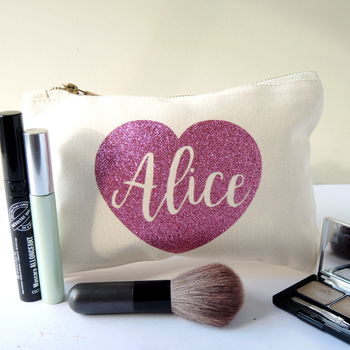 Personalised Sparkly Heart Make Up Bag By The Alphabet Gift Shop ...