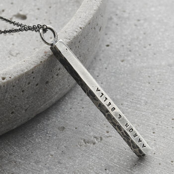 Personalised Men’s Textured Silver Bar Necklace, 3 of 4
