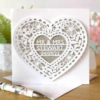Personalised Floral Heart Wedding Or Anniversary Card, 2 of 2