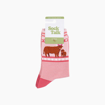 Highland Cow Calf Striped Bamboo Socks In Pink, 4 of 4