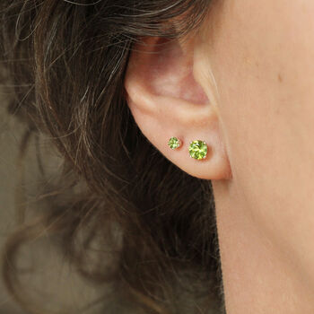 Green Peridot Ear Studs In Silver Or Gold, 3 of 13