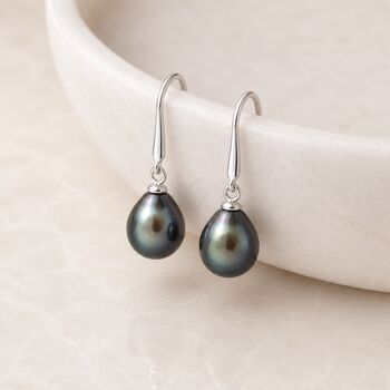 Sterling Silver Black Freshwater Pearl Drop Earrings, 7 of 8
