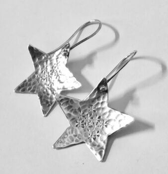 Hammered Star Shaped Drop Earrings, 3 of 5