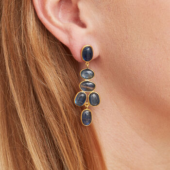 Kyanite Cabuchon Gold Plated Silver Earrings, 3 of 12