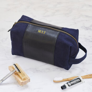 Personalised Canvas Washbag With Leather Panel, 6 of 9