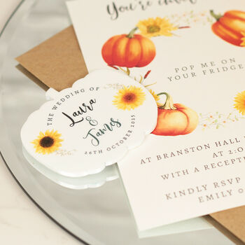 Pumpkin Wedding Invitation Acrylic Magnets And Cards, 5 of 8
