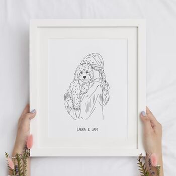 Personalised Pet Portrait And Owner Print, Unframed, 2 of 5