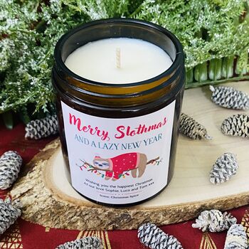 Personalised Merry Slothmas Christmas Candle Gift, 2 of 3
