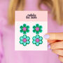 Double Flower Statement Earrings Green, thumbnail 3 of 3