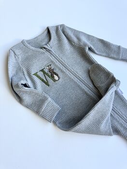 Easter Initial Personalised Baby Zip Sleepsuit | Newborn Essentials Design #E4, 2 of 7