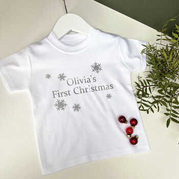 Personalised First Christmas Snowflake Baby Grow / Top, 6 of 8