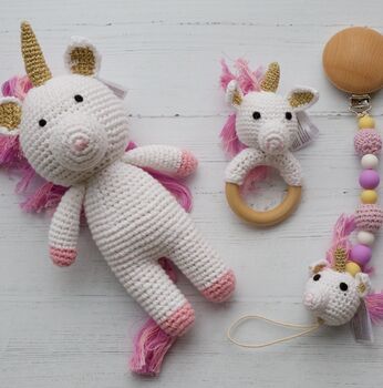 Organic Unicorn Toy Baby Gift Set, 3 of 8