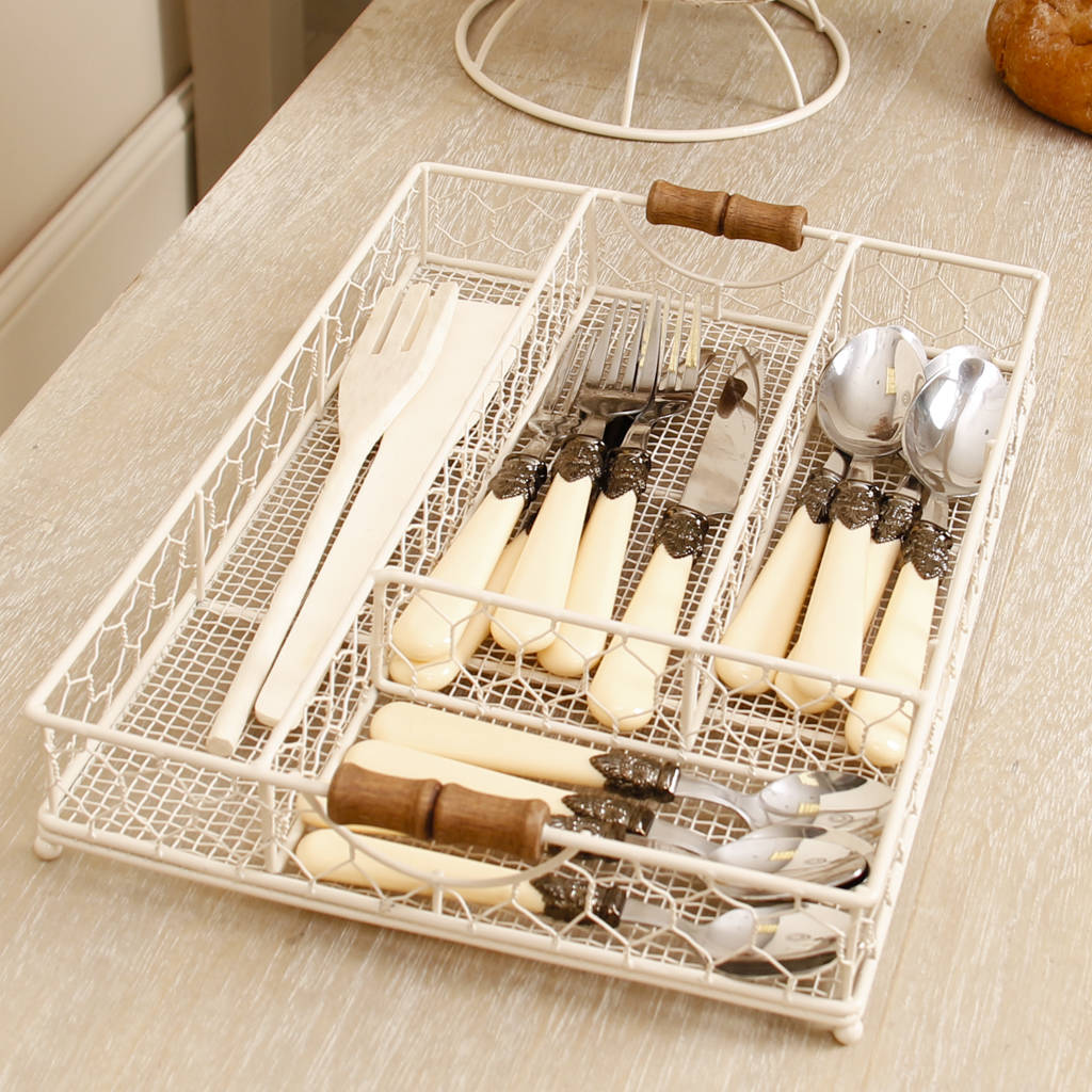 country cottage wire cutlery tray by dibor