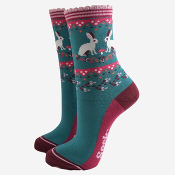 Women's Bamboo Socks Rabbit Wreath, 2 of 5