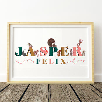 Personalised Woodland Animal Personalised Name Print, 2 of 6