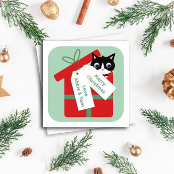 Personalised Wobbly Eyed Cat Christmas Card, 3 of 5