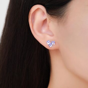 Asymmetric Hand Painted Enamel Hydrangea Flower Bouquet Stud Earrings In Sterling Silver, 6 of 12