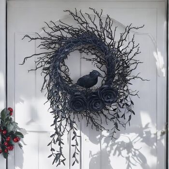 Spooky Raven Black Twig Halloween Wreath, 5 of 7