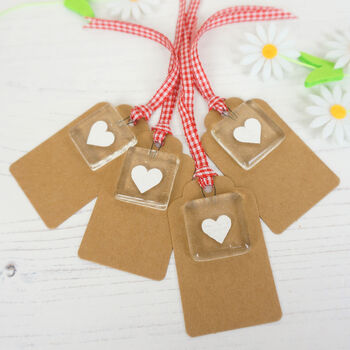 Pack Of Four Handmade Clear Glass Heart Gift Tags, 5 of 5
