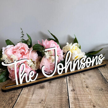 Personalised Wedding Surname Sign With Stand Decor, 3 of 8