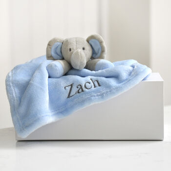 Personalised Blue Elephant Baby Comforter, 2 of 5