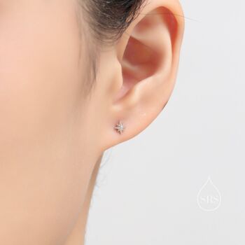 Tiny Starburst Screw Back Earrings In Sterling Silver, 3 of 9