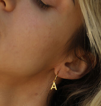 18ct Gold Vermeil Personalised Initial Hoop Earrings, 3 of 8