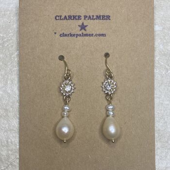 Pearl Drop Cz Flower Earrings, 2 of 7
