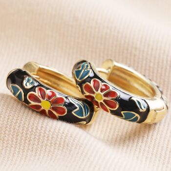 Black Cloisonné Hoop Earrings, 5 of 10