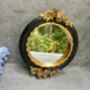 16cm Round Wall Mirror Black Frame With Gold Flower Detail, thumbnail 3 of 9