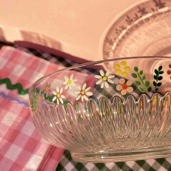 Hand Painted Wild Flower Ribbed Glass Bowl, 3 of 3