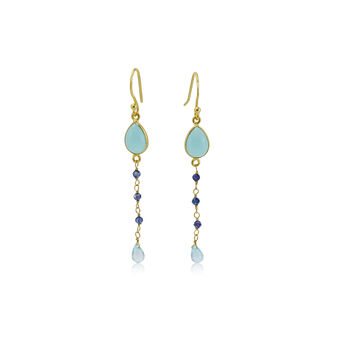 Chalcedony, Tanzanite And Blue Topaz Gold Drop Earrings, 4 of 7