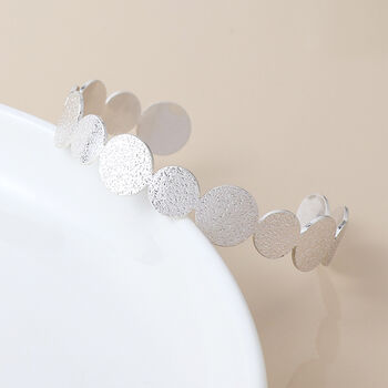 Silver Plated Dappled Texture Disc Cuff Bangle Bracelet, 2 of 5