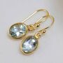 Gold Plated Blue Topaz Oval Earrings, thumbnail 1 of 6