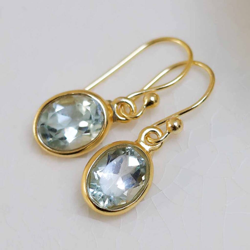 Gold Plated Blue Topaz Oval Earrings, 1 of 6