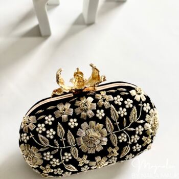 Roselyn Black Embroidered Clutch Bag In A Gift Box, 4 of 6