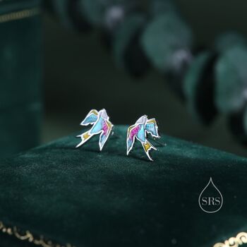 Tatoo Inspired Swallow Bird Stud Earrings, 3 of 10