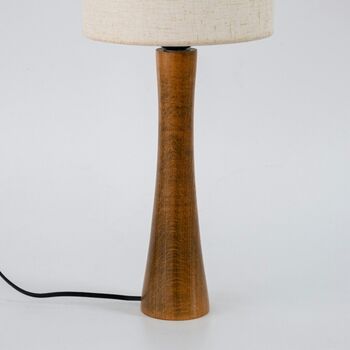 Walnut Wood Table Lamp, Vintage Linen Lampshade Lamp, 7 of 10