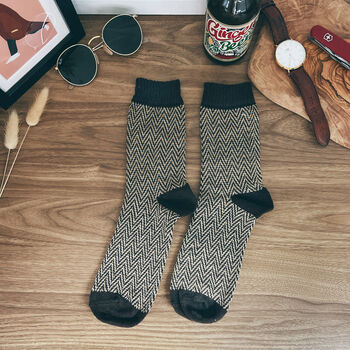 Mens Wool Socks Chevron Check Groomsmen Socks, 6 of 9