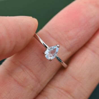 Sterling Silver Natural Blue Topaz Droplet Ring, 6 of 12
