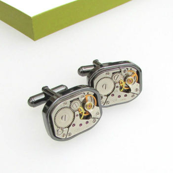 Personalised Vintage Watch Movement Gunmetal Cufflinks, 6 of 6