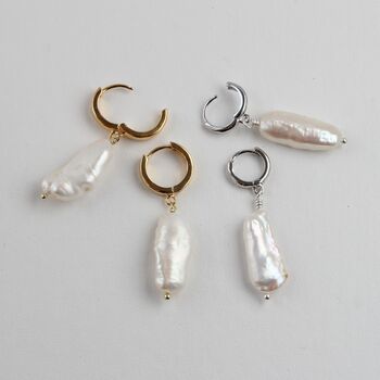 Bridal Biwa Pearl Huggie Hoop Earrings, 4 of 7