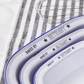 Personalised 'Baked By' Enamel Pie Dish Gift Set, 2 of 2