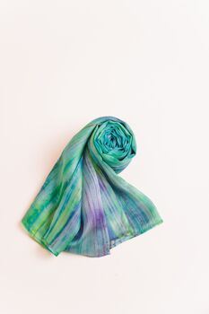 100% Mulberry Silk Scarf, Light Green And Rainbow, 6 of 6