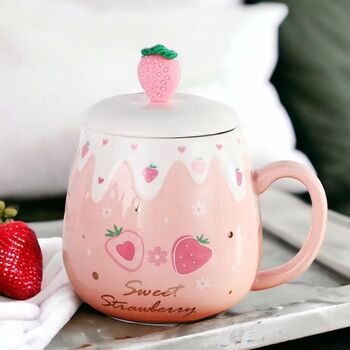 Strawberry Desert And Drink Mug With Lid And Spoon, 2 of 10