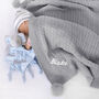 Personalised Blue Ellie Comforter Cable Blanket Grey, thumbnail 1 of 9