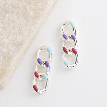 Rainbow Coloured Chunky Cuban Chain Earrings, 3 of 6