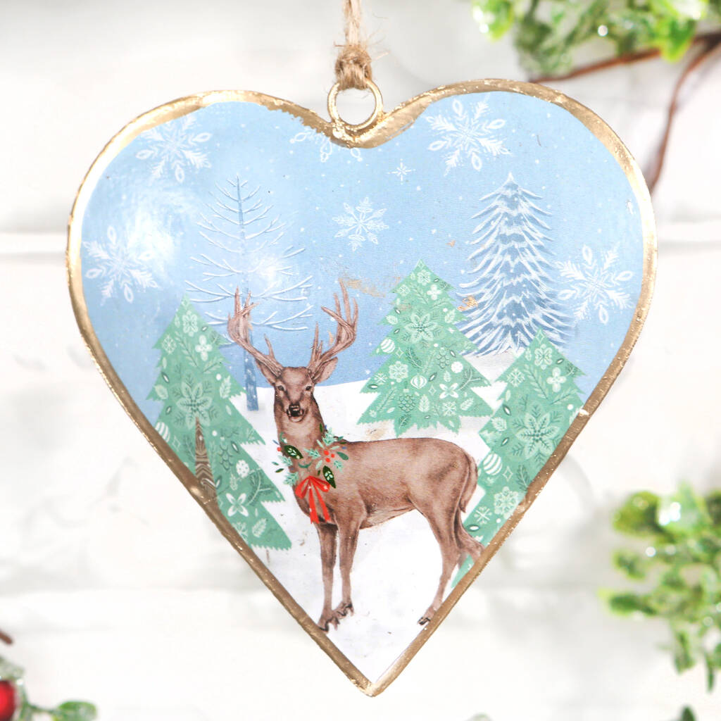 Stag Heart Shaped Christmas Tree Decoration, 1 of 3