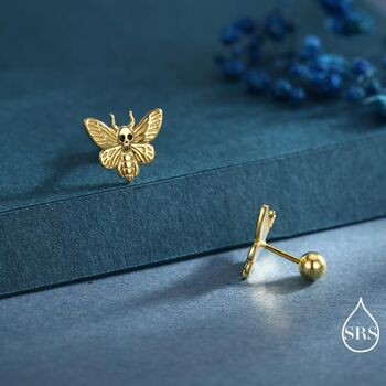 Death's Head Hawkmoth Moth Screw Back Earrings In Sterling Silver, 4 of 10