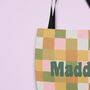 Personalised Retro Chequered Canvas Tote Shopper Bag, thumbnail 2 of 3